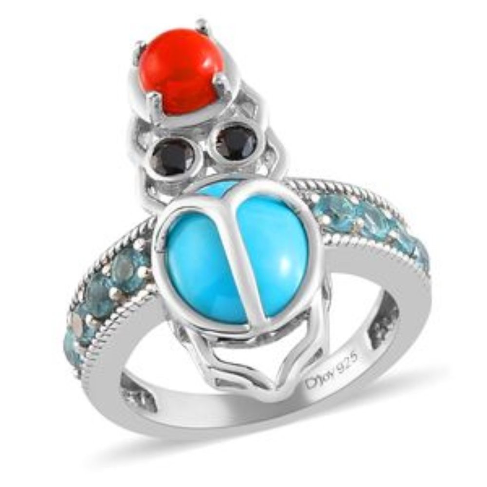 STERLING SILVER TURQUOISE INSECT RING  SIZE 9  NEW